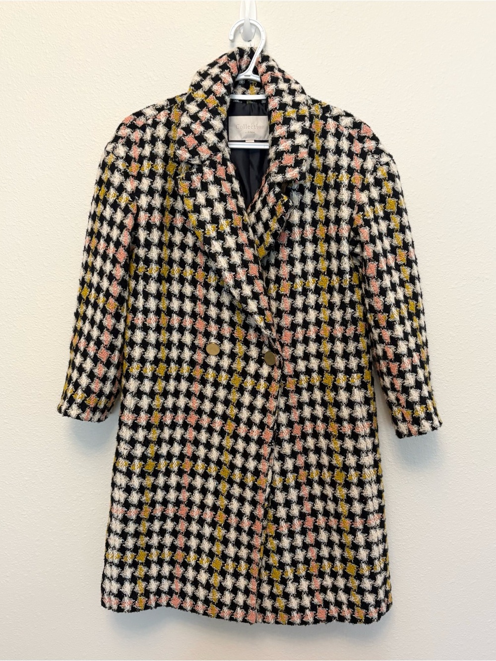 J. Crew Collection Lurex Tweed Oversized Coat Houndstooth Double Breasted Sz 00